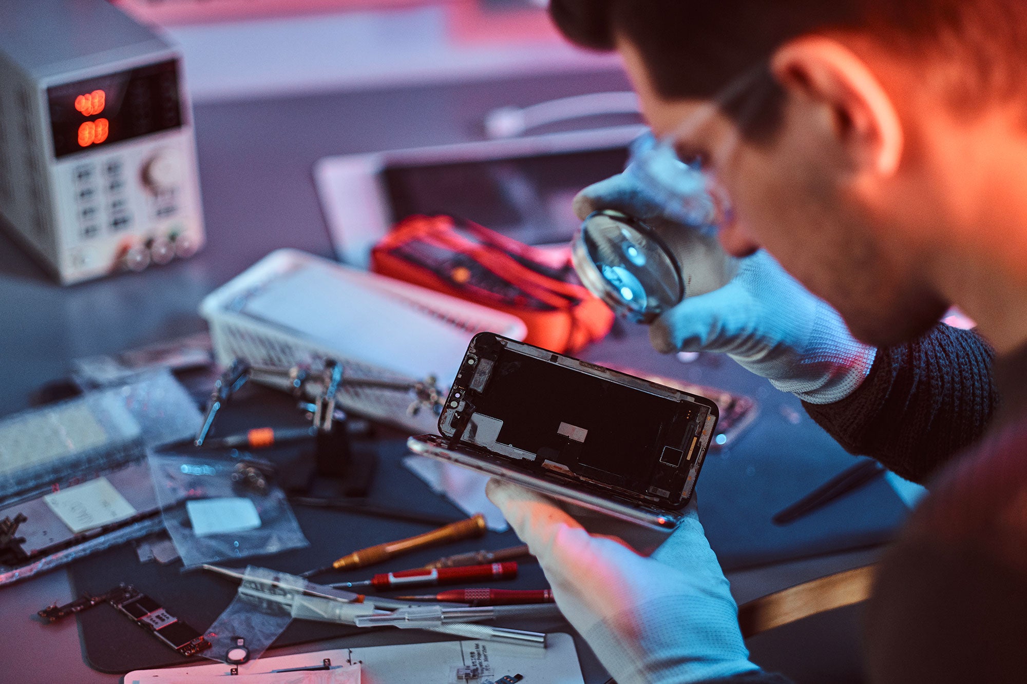 Smartphone being professionally refurbished