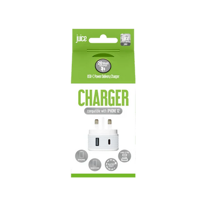 Juice 20W Dual Port Fast Charger - White